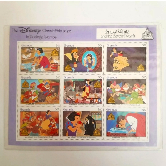 Walt Disney Snow White And The Seven Dwarfs 9 Postage Stamps - Picture 1 of 5